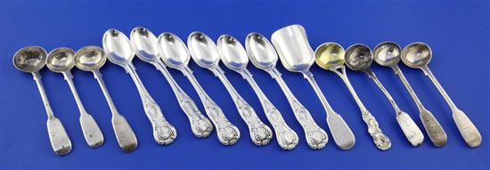 A set of Six Victorian silver double struck Kings pattern egg spoons by Henry Holland & 8 other spoons.